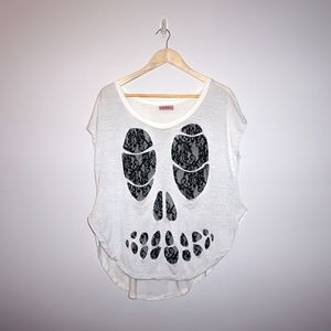 Unique Skull Cut Out Top with Black Lace